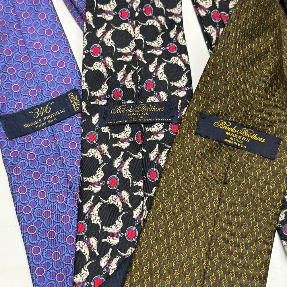 Brooks Brothers Ties Neckties Silk Lot of 3 Ties Elephant‎ Purple Black Green